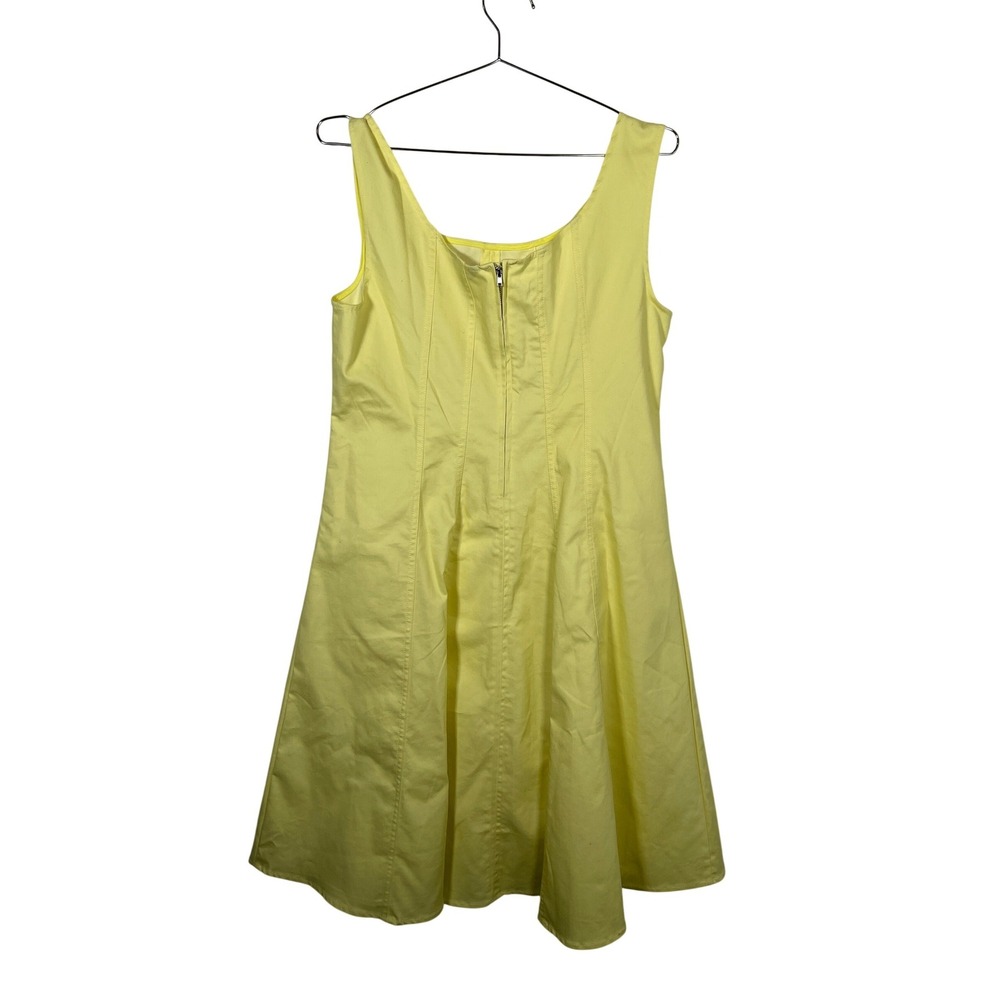 Butter Yellow Fit Flare Dress Nina Leonard Sleeveless Cotton Blend Scoop Neck M - Picture 2 of 7